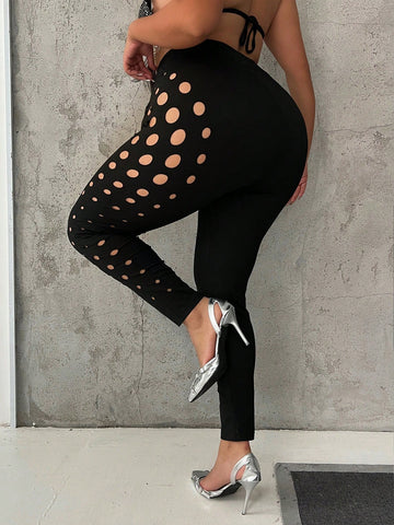 Plus Size Women Fashionable Slimming Round Hollow Design Yoga Pants