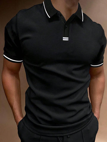 Men's Fashionable Classic Contrast Color Polo Shirt For Summer