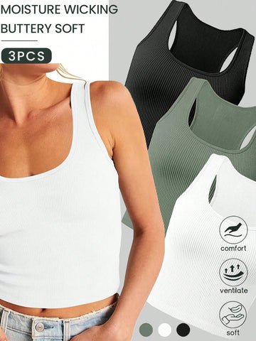 Ladies Solid Color Simple Sports T-Shirt Tank Top Gym Top
