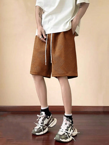 Men's Solid Color Drawstring Shorts, Suitable For Summer
