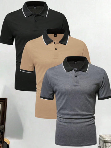 Men Fashionable Simple Solid Color Daily Commute Polo Shirt