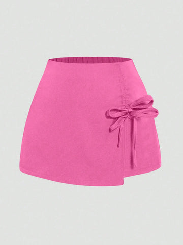 Plus Size Summer Solid Color Drawstring Asymmetrical Hem Skirt