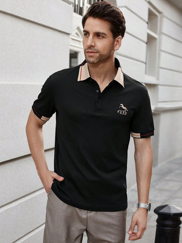 Men's Short-Sleeved Polo Shirt With Contrasting Embroidered Collar