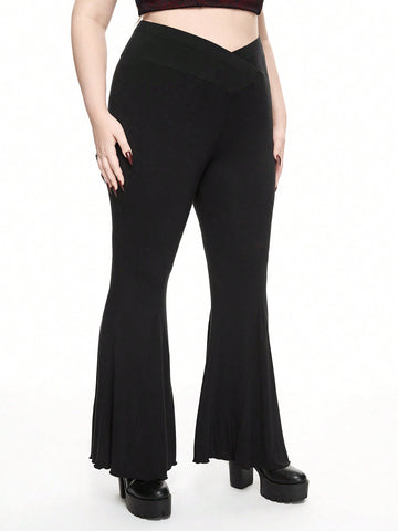 Adams Gothic Style V-Waist Plus Size Women Versatile Elastic Bell-Bottom Pants