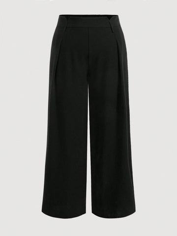 Elegant Fashionable Simple V-Shaped Pleated Plus Size Straight Pants