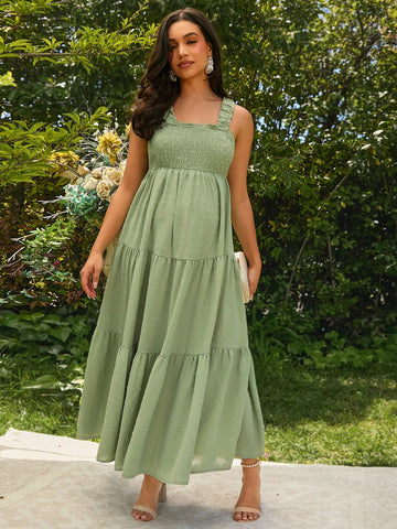 Maternity Summer Holiday Solid Color Long Tank Dress