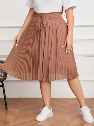 Plus Size Women Solid Color A-Line Skirt With Pleated And Flowy Design