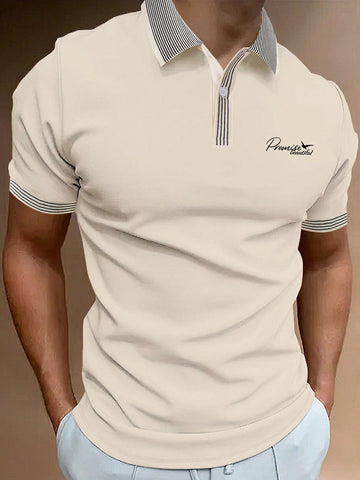 Men Contrast Color Half-Placket Short Sleeve Summer Polo Shirt