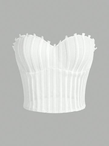 Y2k Summer Spring Outfits Coquette Padded Bandeau White Corset Top With Cropped Length And 3d Structure, Summer Casual