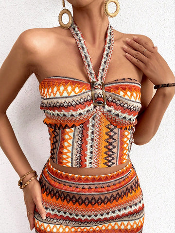 Spring And Summer Striped Square Buckle Strapless Sexy Women Top