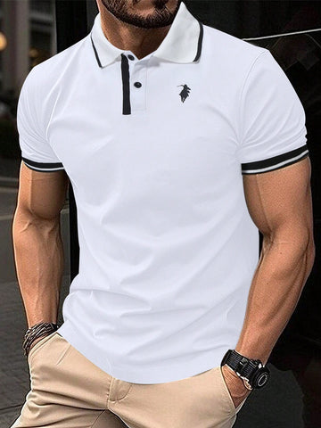Men Summer Casual Color-Block Knight Printed Short Sleeve Polo Shirt