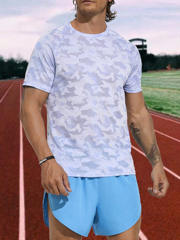 Men Simple Printed Round Neck Short Sleeve Tee And Shorts Sports Suit Workout Set