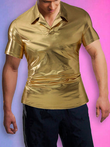 Men Fashion Solid Color Short Sleeve Polo Shirt