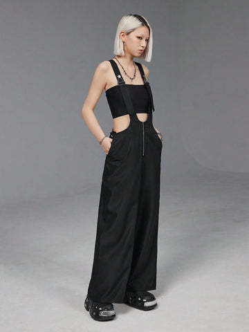 Gorpcore Front Zipper Casual Jumpsuit With Suspenders