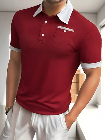 Men Summer Color-Blocking Short Sleeve Daily Commute Polo Shirt