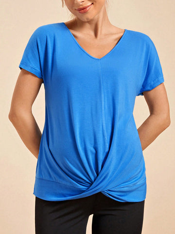 Maternity Young Casual V-Neck Drop Shoulder Sleeve Regular Loose Pregnancy T-Shirt