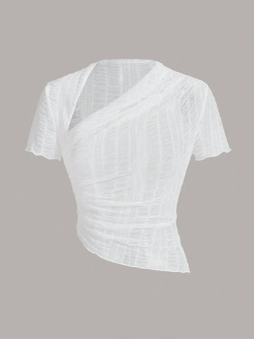 Women Summer Slim Fit Perspective Off-Shoulder Short Sleeve Y2K White Top