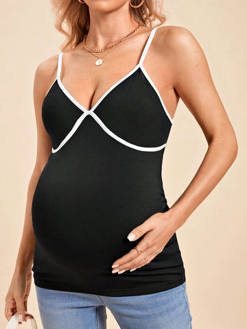 Maternity Casual Contrast Trim Slim Fit Tank Top