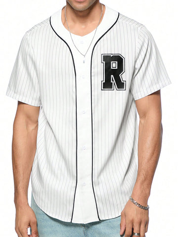 Men's Vertical Striped Baseball Shirt In White