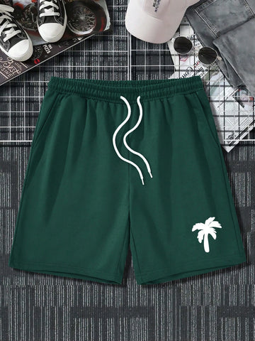 Men Coconut Tree Print Drawstring Waist Casual Shorts For Summer