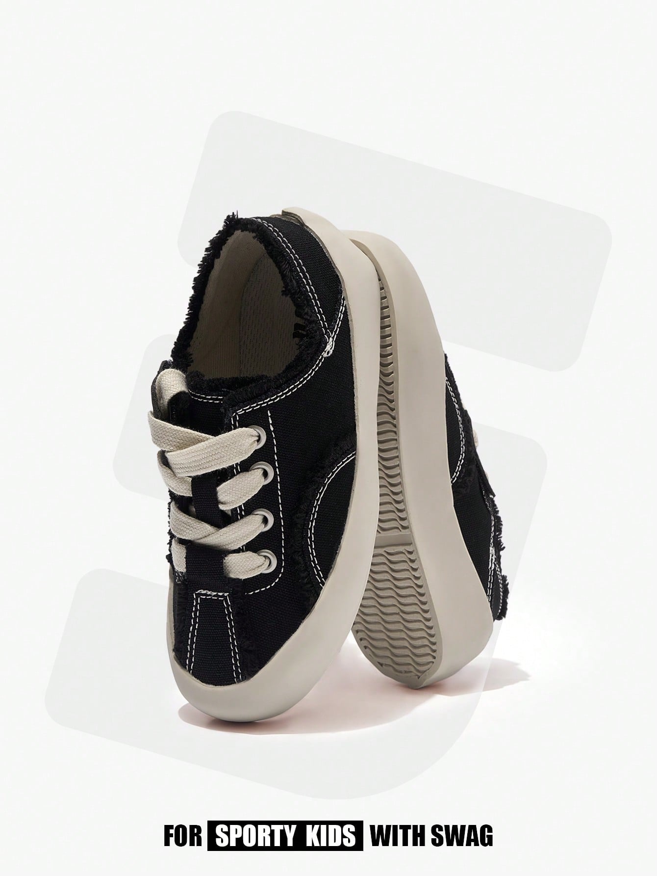 Trendy And Cool Street-Style Flat-Soled Boys' Raw-Edged Straps, Comfortable And Versatile Canvas Shoes