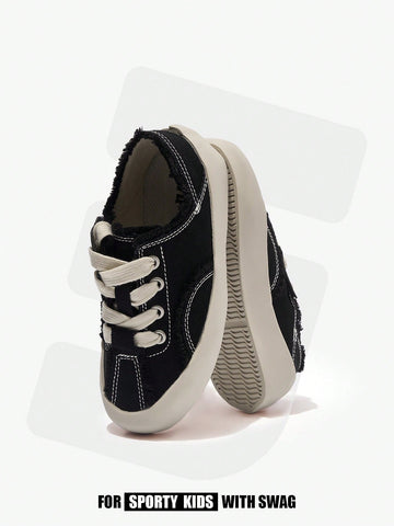Trendy And Cool Street-Style Flat-Soled Boys' Raw-Edged Straps, Comfortable And Versatile Canvas Shoes
