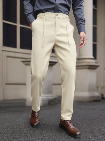 Men Solid Color Simple And Versatile Drawstring Business Suit Pants