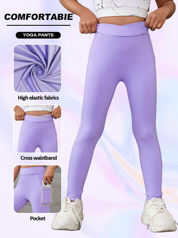 Solid Color Sports Leggings For Young Girls