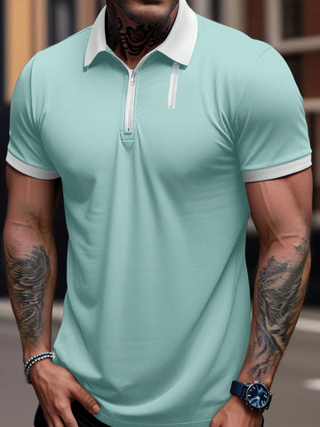Men Summer Casual Color Blocking Short Sleeve Polo Shirt