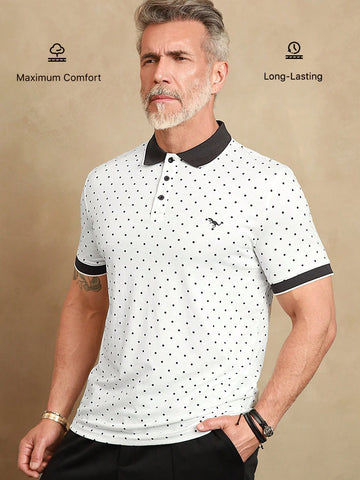 Men Summer Casual Color Block Polo Shirt With Polka Dot Print And Patchwork Short Sleeve
