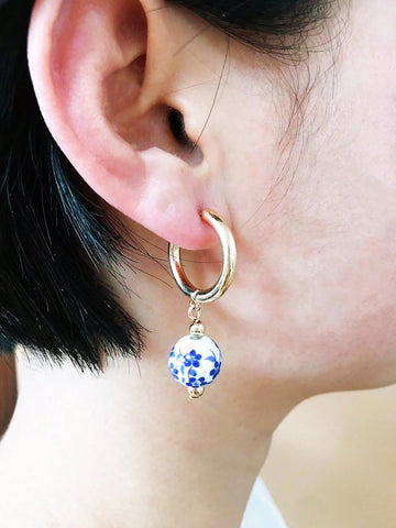 1pair Vintage Palace Style Ceramic Earrings, Women Festive Ear Drops