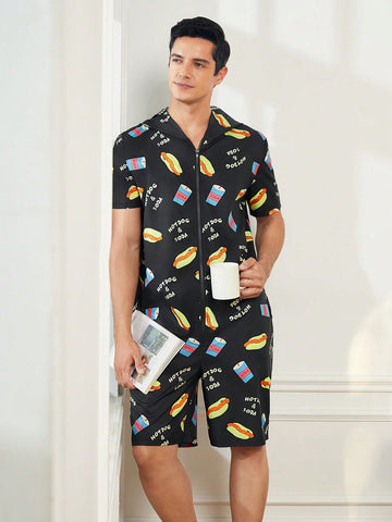 Men's Simple Printed Bodysuit Pajama