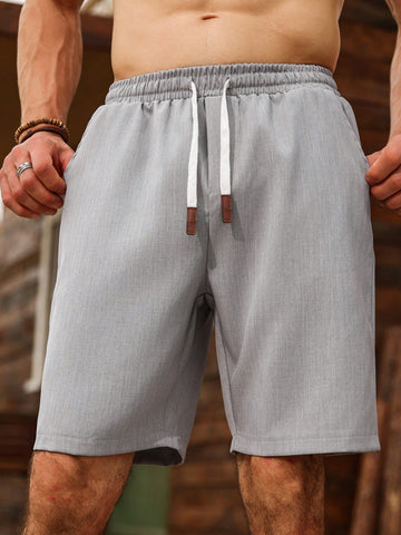 Men Solid Color Loose Fit Shorts With Drawstring Waist
