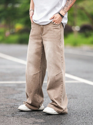 Men's Fashion Solid Loose Wide-Leg Jeans