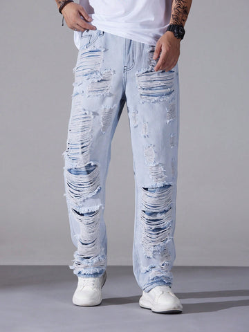 Women's Fashionable Loose Fit Distressed Jeans With Ripped Design