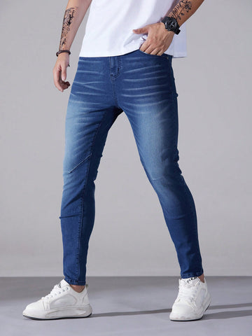 Men's Casual Slim-Fit Washed Denim Jeans