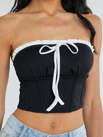 Bandeau Top With Contrast Scalloped Neckline