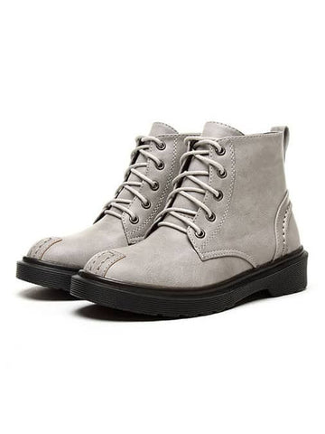 Grey Round Toe Low Heel Ankle Boots