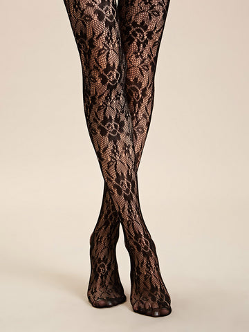 1pair Ditsy Floral Mesh Hollow Out Long Stockings