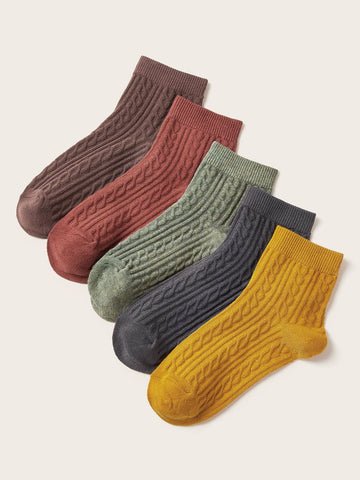 5pairs Solid Braided Socks