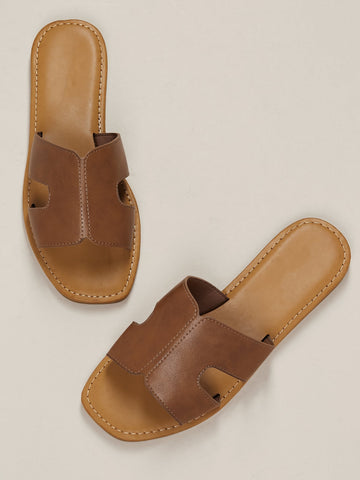 Wide Band Dual Cut Out Slide Sandals