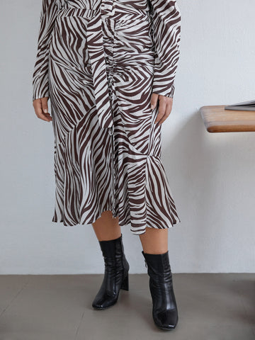 Plus Ruched Detail Zebra Striped Skirt