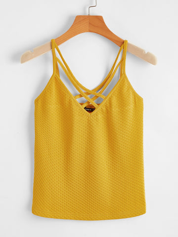 Strappy Neck Waffle Knit Cami Top