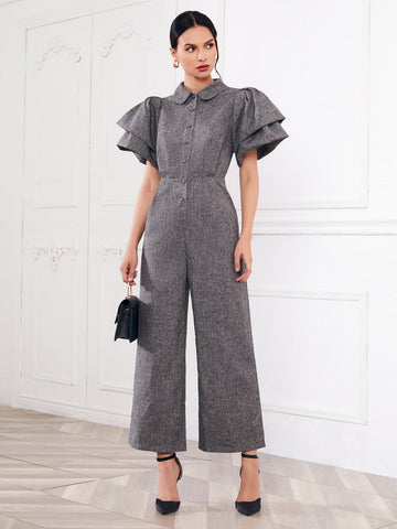 Butterfly Sleeve Linen Look Palazzo Jumpsuit