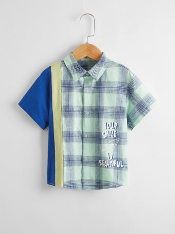 Toddler Boys Slogan Graphic Tartan Shirt