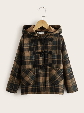 Toddler Boys Plaid Pocket Front Duffle Hooded Coat