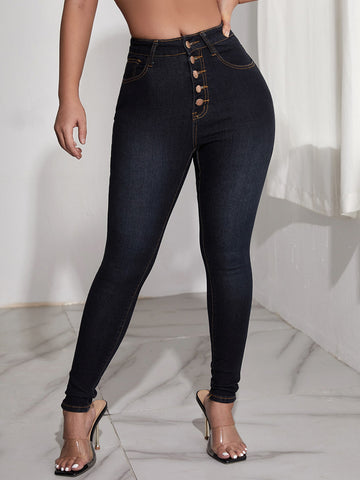 Curvy High Waist Button Front Skinny Jeans