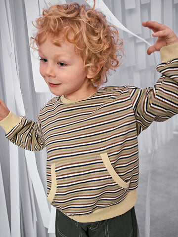 Toddler Boys Kangaroo Pocket Block Striped Sweatshirt