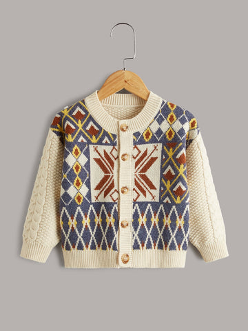 Toddler Boys Cable Knit Geo Pattern Cardigan