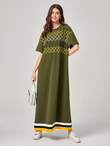 Argyle Print Drop Shoulder Arabian Dress